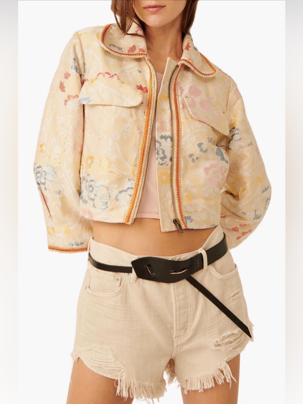 Free People Margot Floral Embroidered Crop Jacket - Size XS - $195
